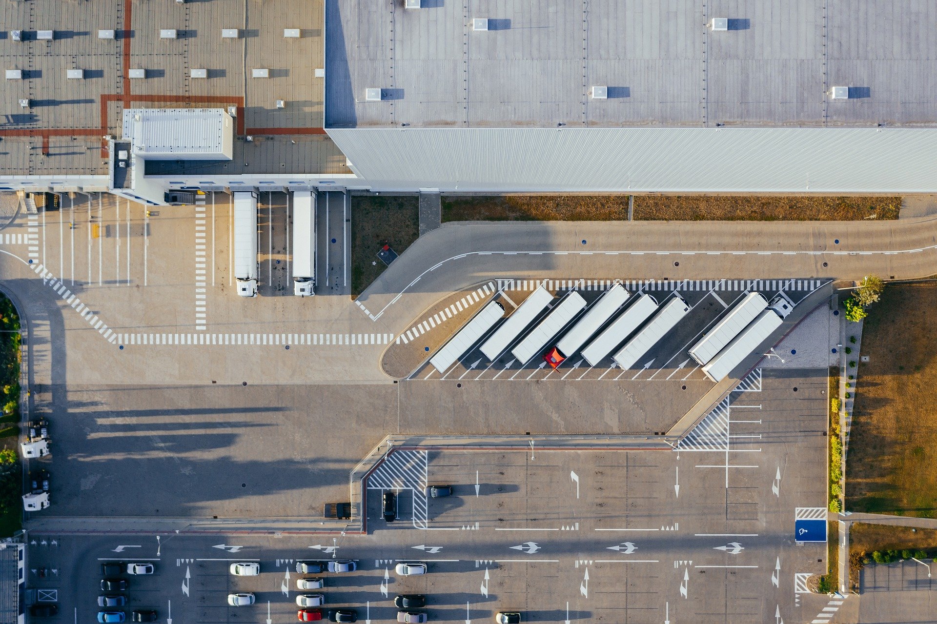 Aerial view of warehouses